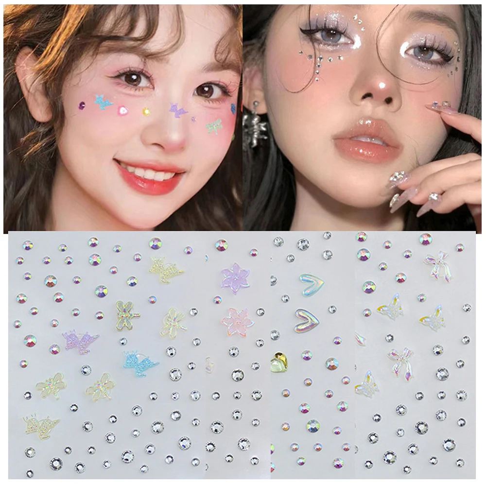 Crystal Tattoo Sticker Glitter Eyeliner Eyebrow Makeup Face Pearl Diamond Temporary Tattoo Rock Rhinestone 3D Eyeliner Stickers