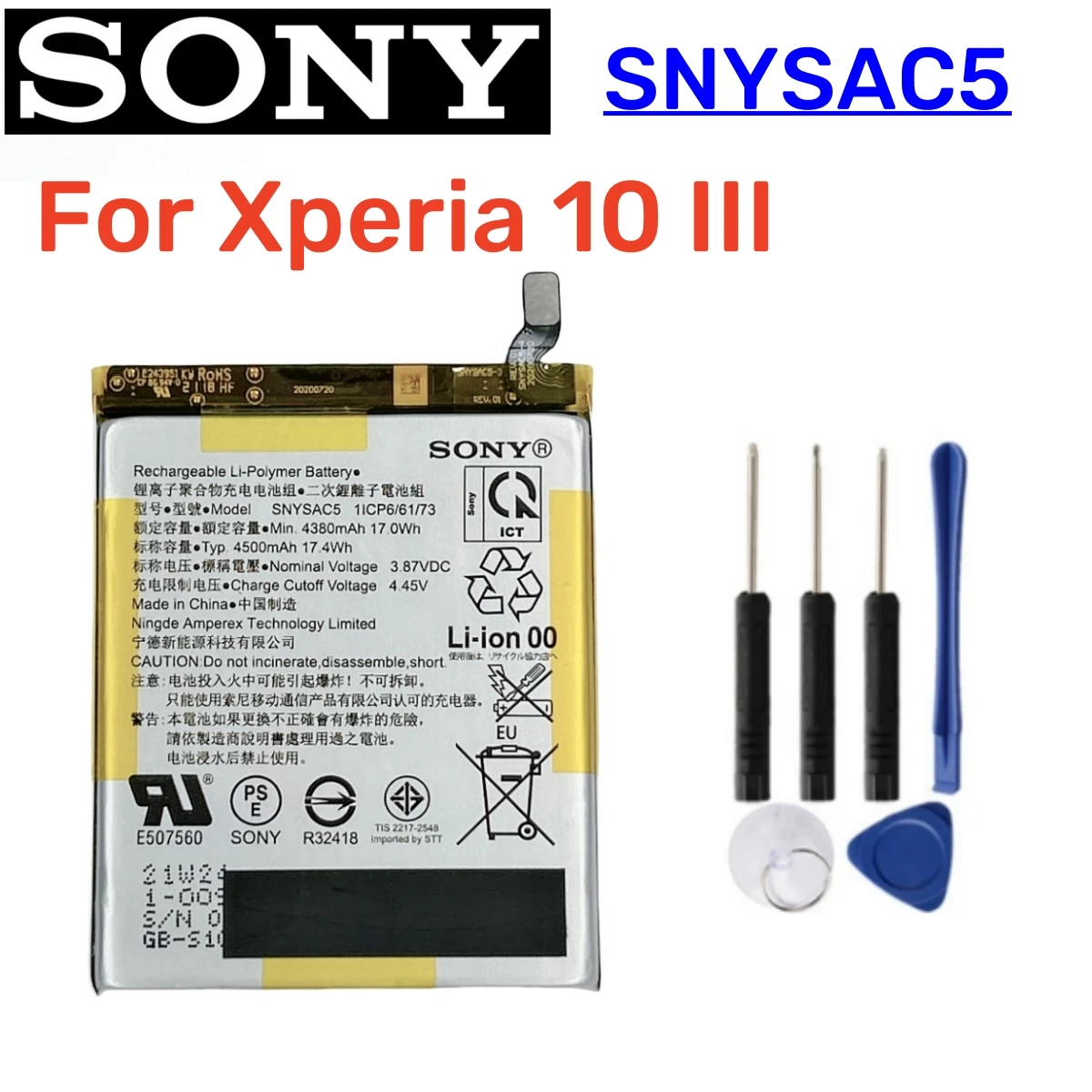 Original SNYSAC5 4500mah Replacement Battery For Sony Xperia 10 III 10III X10III SO-52B SOG04 XQ-BT52 A102SO + Free Tools