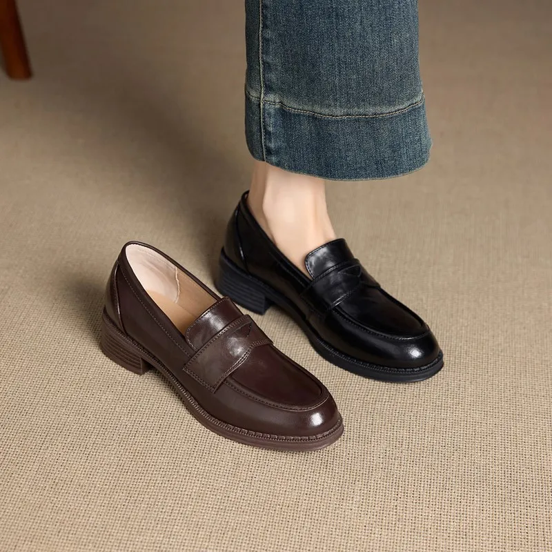 

DIMANYU Women’s Loafers Genuine Leather 2026 New Spring Slip-On Lazy Shoes Women’s British Style Shoes Women