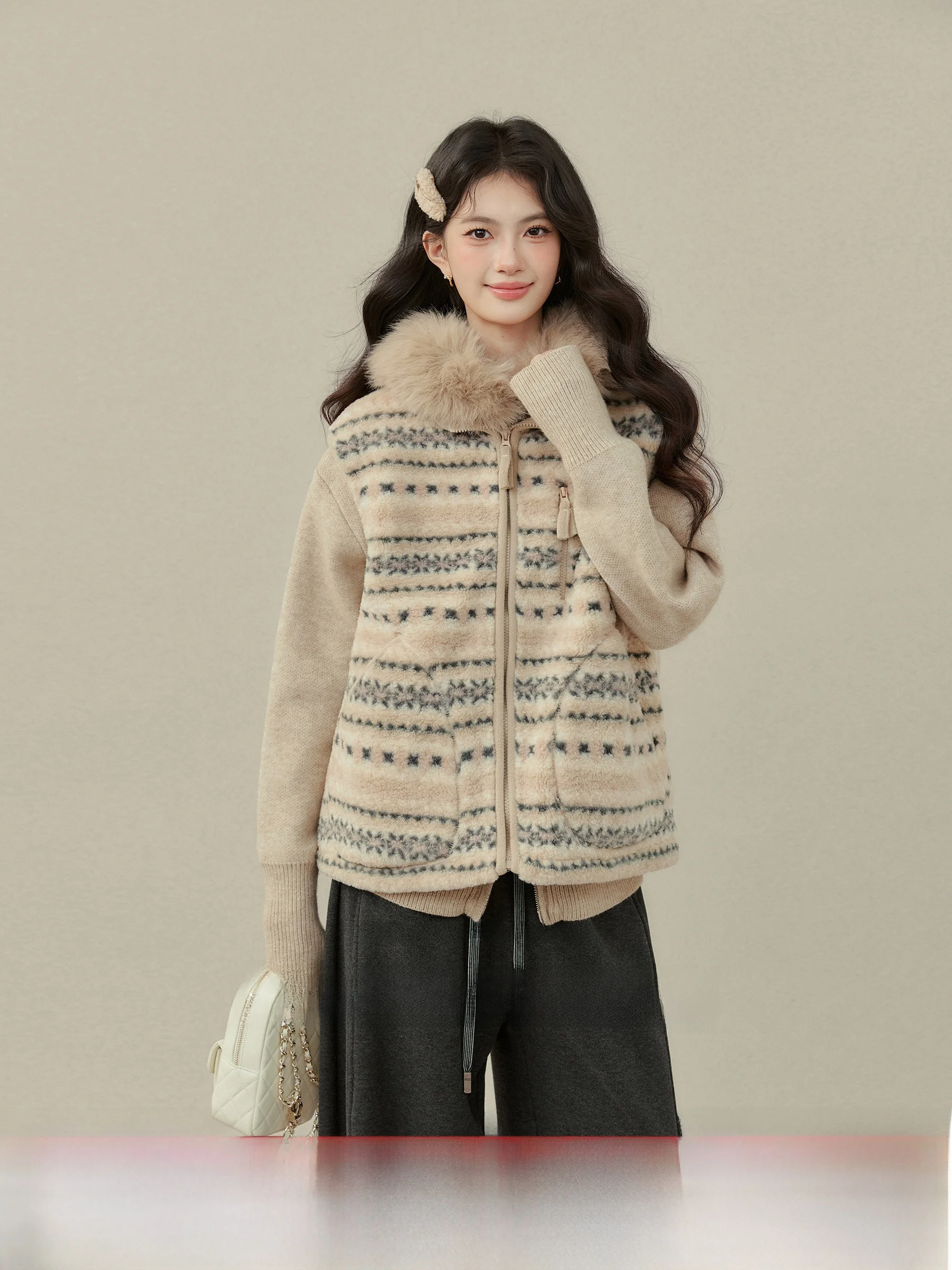 

plus Size Fair Isle Vest Top Women's Autumn Winter Layering Outerwear Warm Fce Lined Commute Sle Hooded Zipper Design