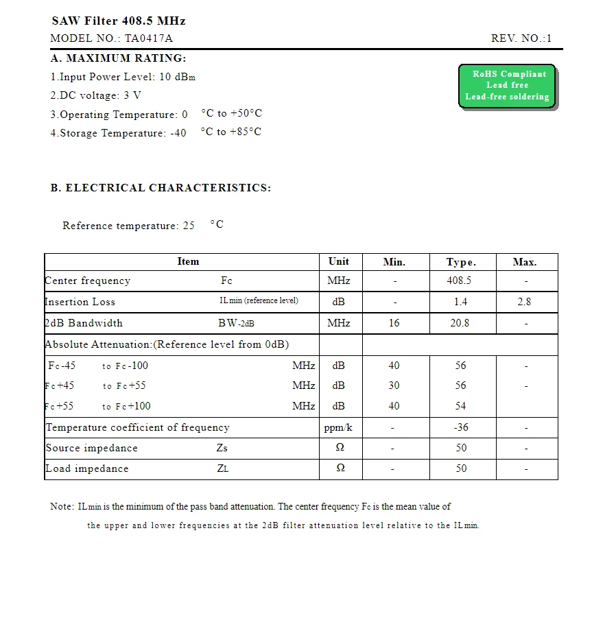 (10 pièces) TA0417A code 417 tout nouveau filtre de scie SMD authentique emballé 408.5MHz en stock