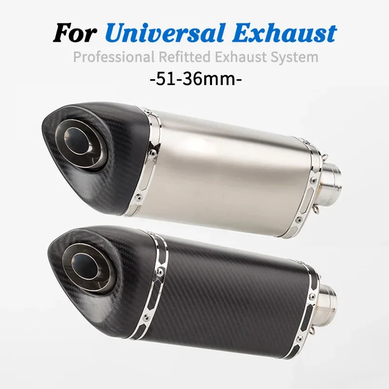 395mm Real Carbon Fiber Tail Silencer 36-51mm Universal Motorcycle Exhaust Esape Muffler Pipe Slip On With Removable DB Killer