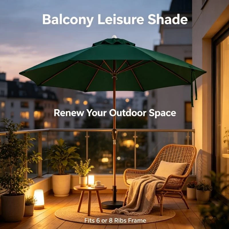 Matériau pare-soleil anti-décoloration, accessoire de rechange pour parasol de jardin à 6 et 8 baleines, idéal pour les activités de loisirs en plein air quotidiennes.