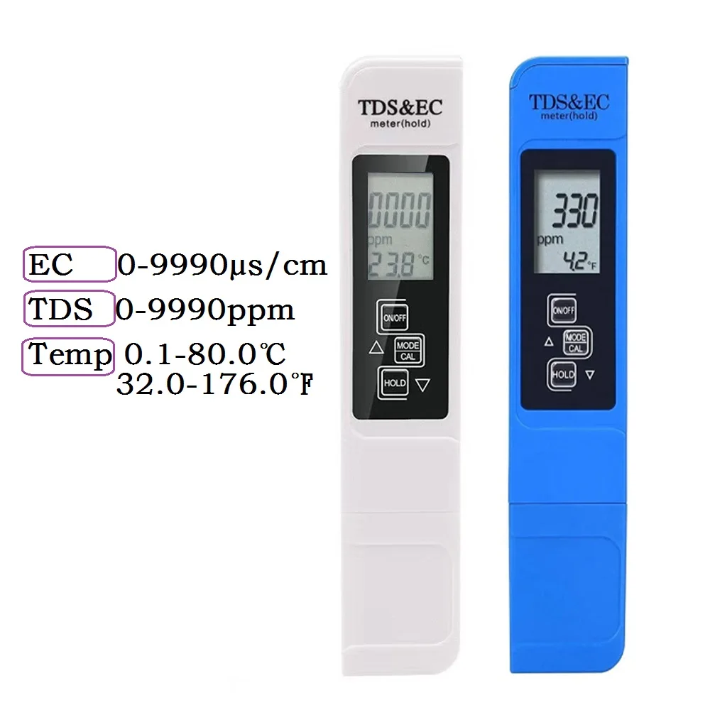 수질 검사 펜  가정용 식수 EC표  2in1 TDS 테스터  디지털 수질 측정기 TDS EC 측정 범위 0-9990  다기능 물 순도 측정기  온도계  TEMP PPM 테스터