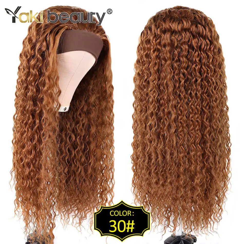 Synthetic Headband Wig Deep Water Wave 28 Inch Kinky Curly Wavy Wig With Highlights for Black Women Organic Machine Made Wigs