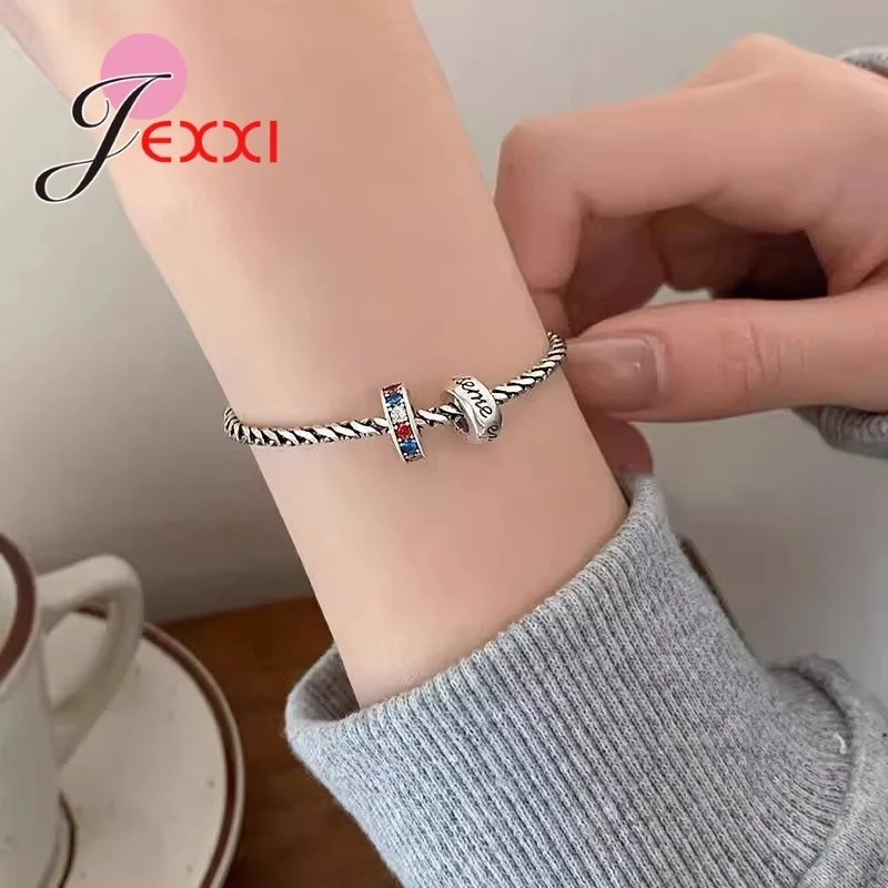 الأصلي فضة S925 كريستال مكعب الزركون حبة سوار Charm للمرأة صنع المجوهرات الإكسسوارات دروبشيب بالجملة