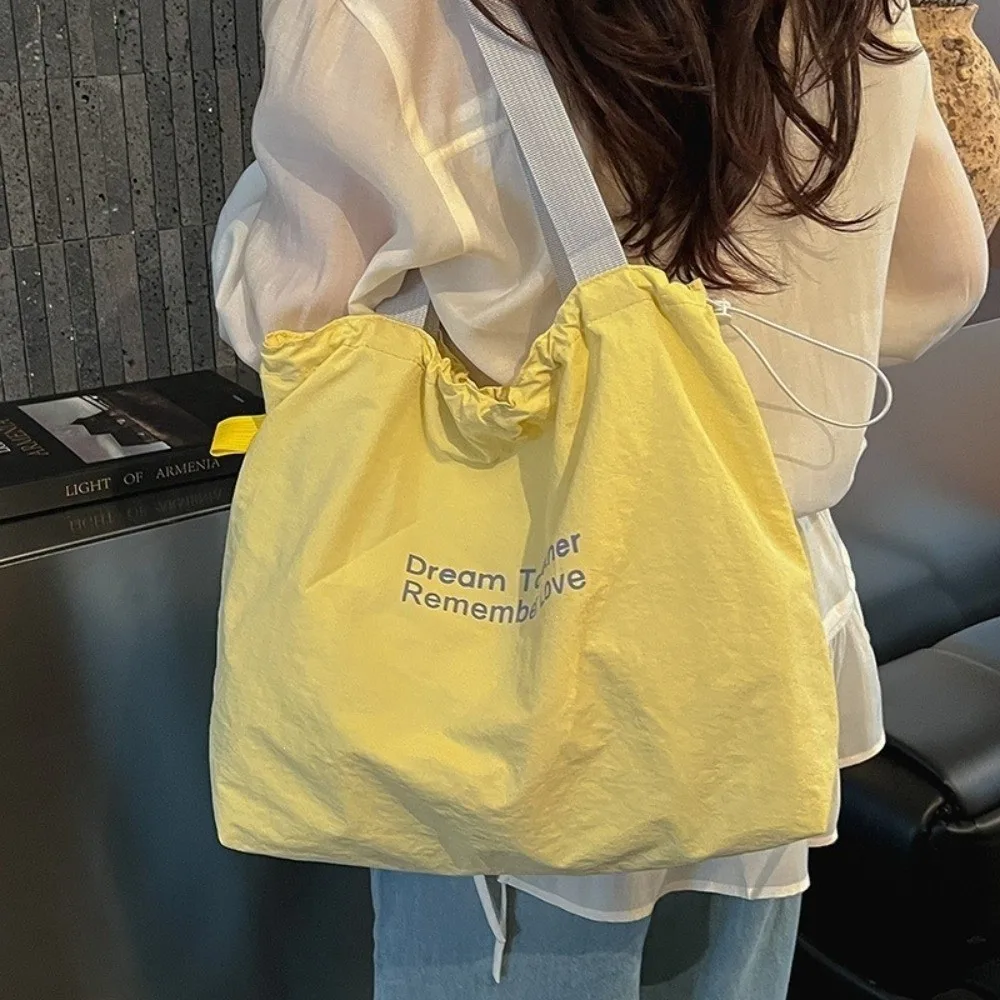 

Letter Shoulder Bucket Bag Large Capacity Magnetic Buckle Drawstring Tote Bag Korean Style Solid Color Shopping Handbag Travel