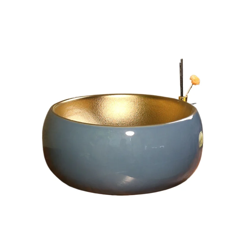 

Metal glaze waist drum stage family hotel bathroom washbasin household light luxury washbasin