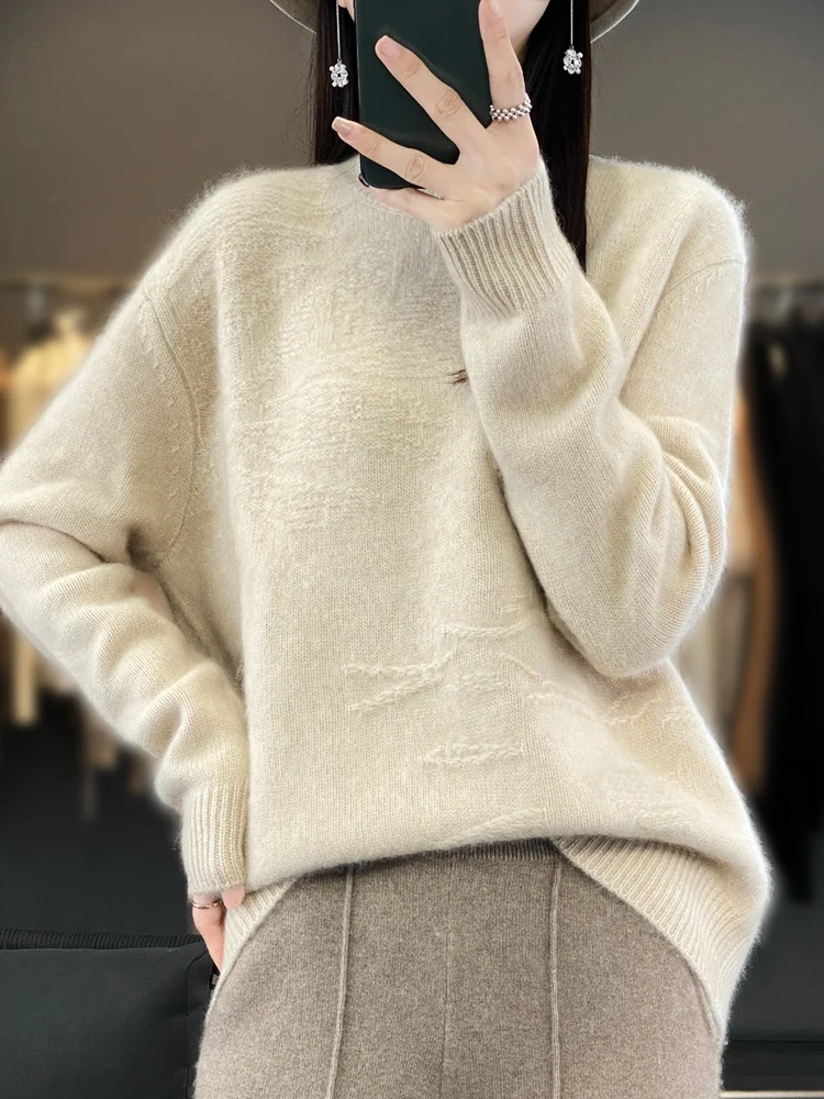 New Fashion Autumn Winter 100% Merino Wool  Sweater Thick Cashmere Pullover Women O-neck Casual  Knitwear Female Clothing Tops