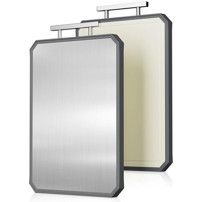 

LMETJMA Double Sided Steel Cutting Board Kitchen Stainless Steel Cutting Board Non Toxic Chopping Board for Kitchen JT505