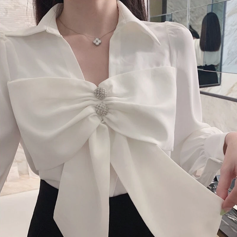 Bow Long Sleeve Blouses Women Elegant Females All-match Spring Clothing Ropa Mujer Design Retro Chic Fashion New Korean Style