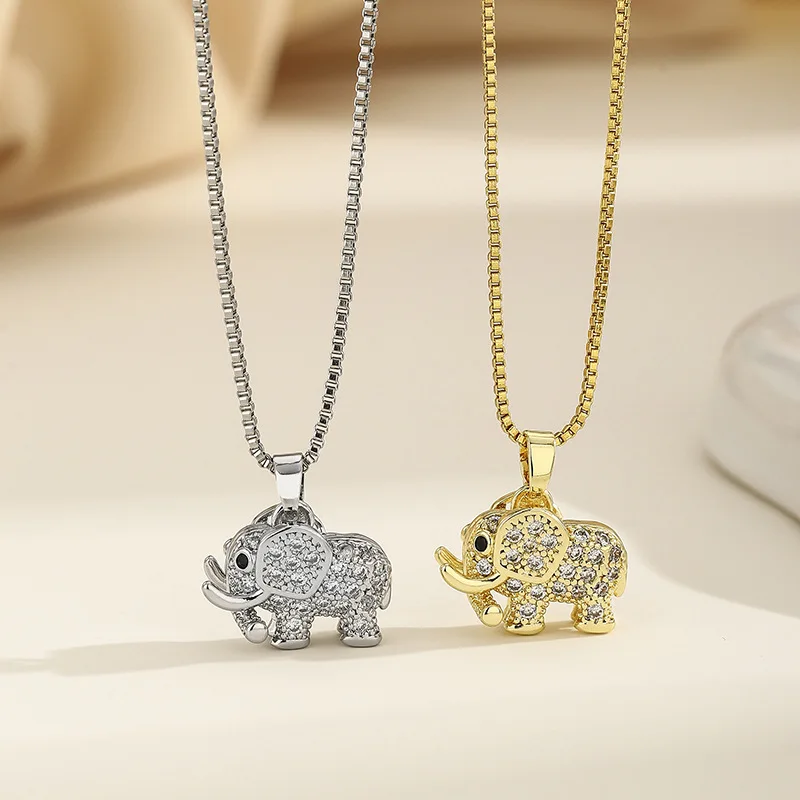 Micro Paved Zircon Elephant Necklace Light Luxury Non-fade Minimalist Women Clavicle Chain