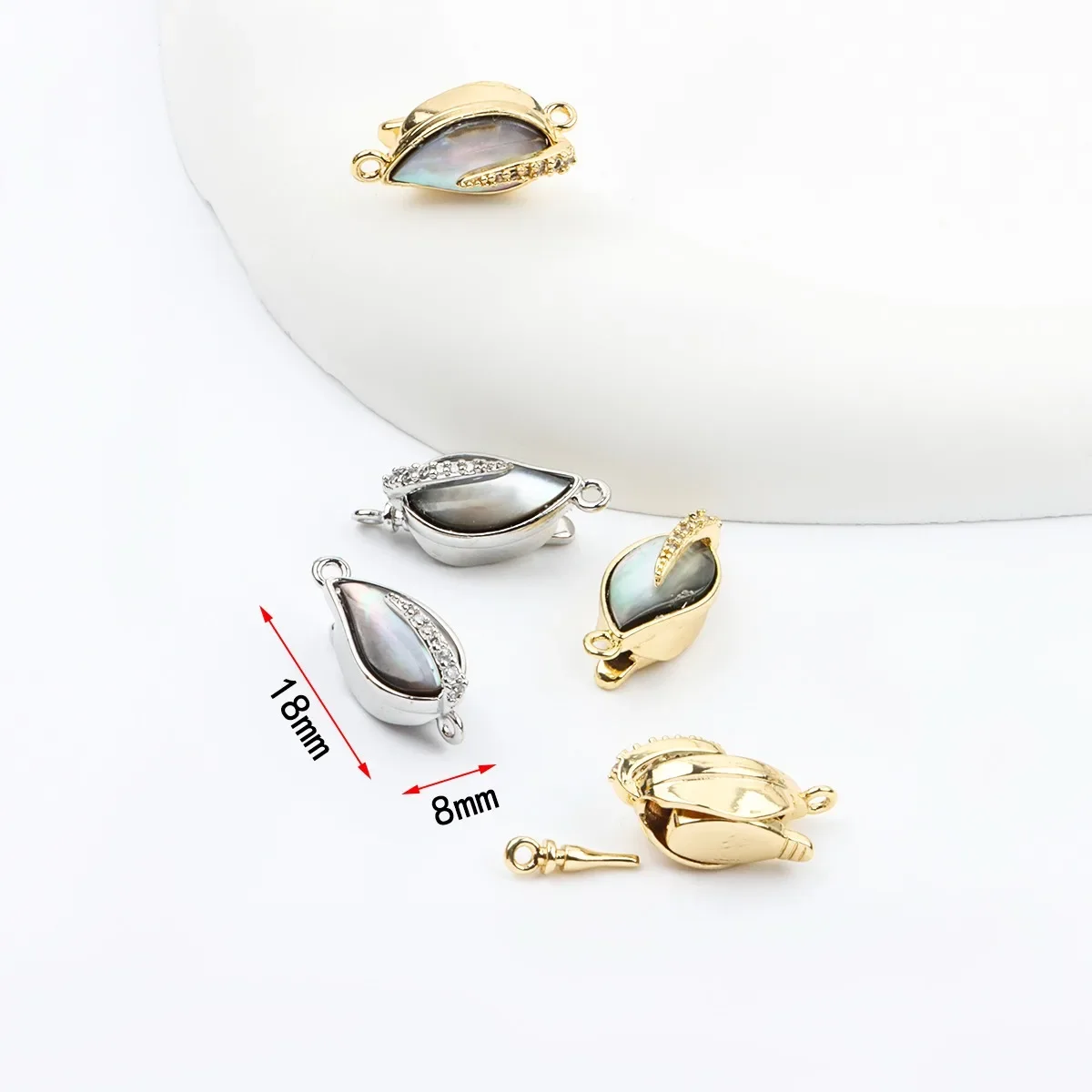 18K Real Gold-plated Micro-inlaid Black Shell Tulip Ingot Buckle Stick Buckle Jewelry Closing Buckle DIY Jewelry Accessories