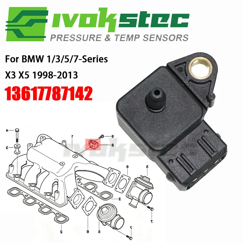 Intake Manifold MAP Pressure Sensor For BMW 1/3/5/7-Series X3 X5 E46 E60 E61 E65 E67 E81 E83 E87 E90 E91 1998-2013 13617787142