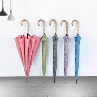 

Stainless Steel Automatic Umbrella Straight Shaft Bent Handle Bamboo Node Reinforced Windproof Customizable Long Handle Umbrella