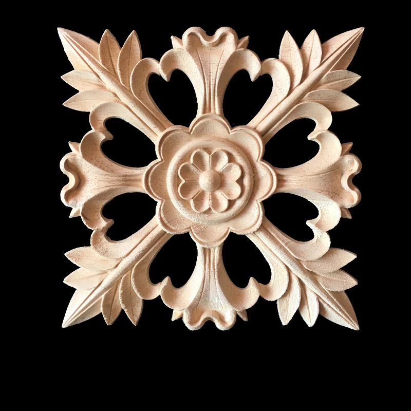5PCS Natural Floral Wood Carved Decal Corner Appliques Frame Wall Doors Furniture Woodcarving Decorative Wooden Figurines Crafts