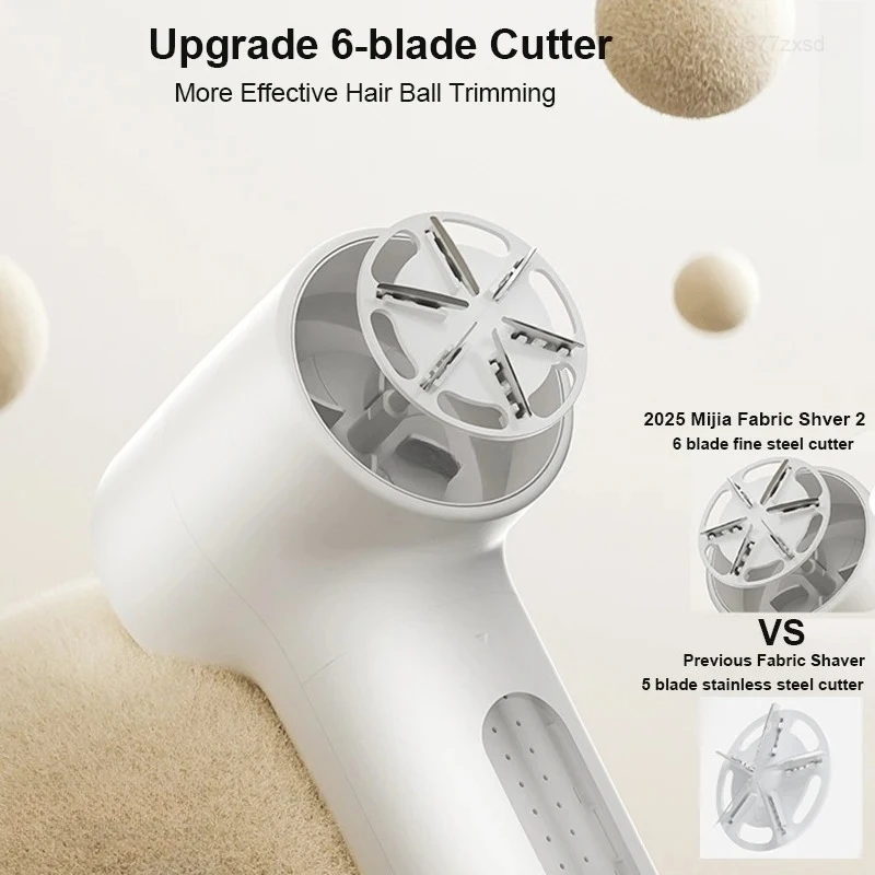 Mijia Lint Remover 2 USB Rechargeable Fabric Shaver with Upgraded 6-Blade Cutter Head, Portable Pilling Remover for Clothes