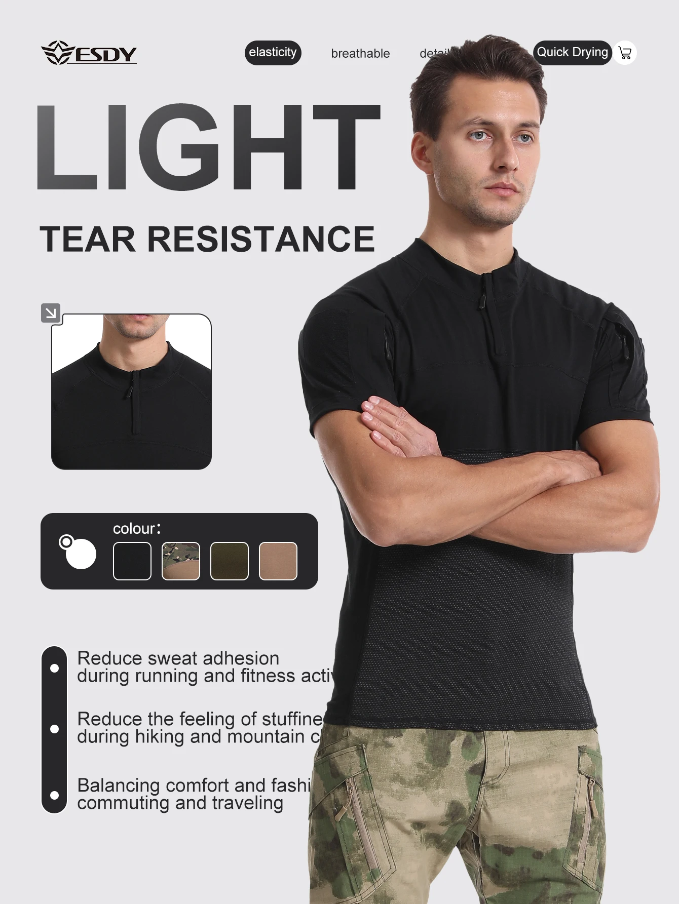 قطعة واحدة من تي شيرت رياضي صيفي خارجي بأكمام قصيرة للرجال من القطن قابل للتنفس ملابس غير رسمية للياقة البدنية والجري والتدريب