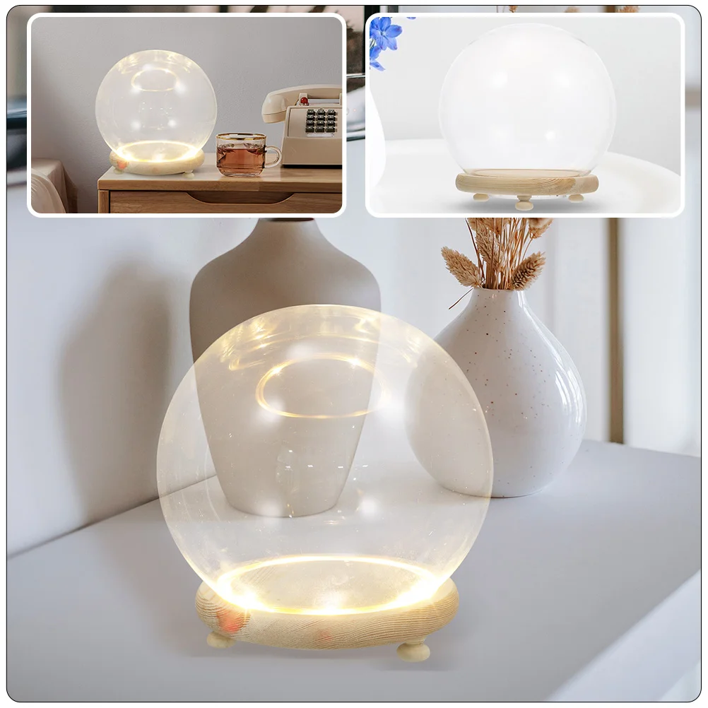 10cm Glowing Landscape Glass Dome Clear Decorative Display Wooden Base Adornment Home Accessory Preserved Showcase Dried