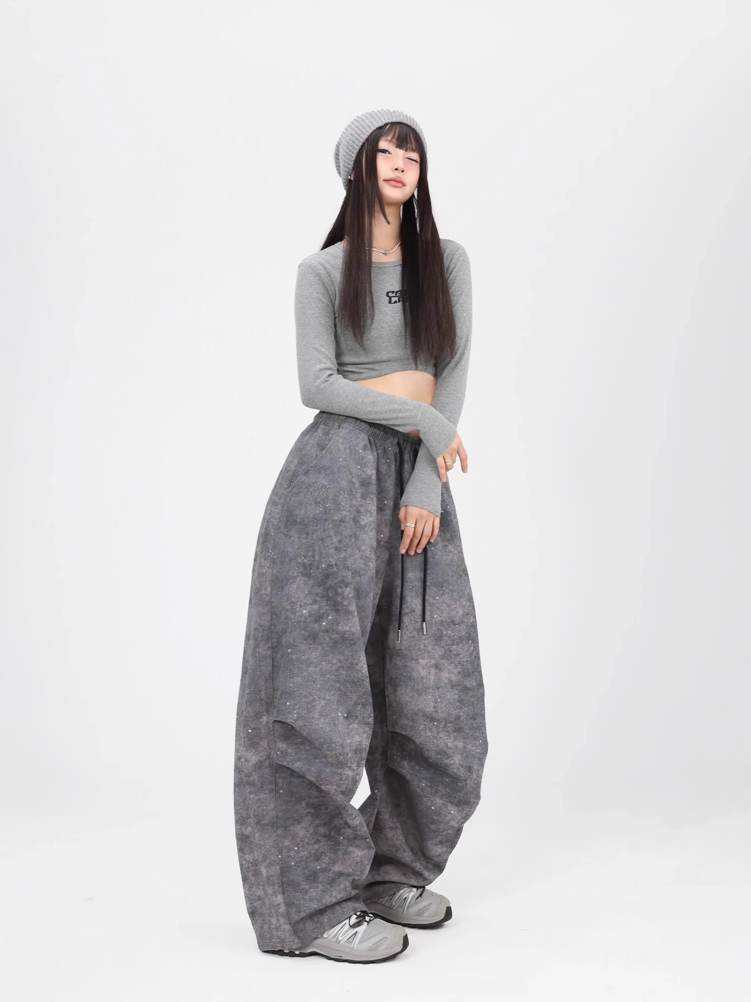 CBXLAB Street Dance Women' s "Flash Wasteland Pants" carbon ash retro hip-hop work pants long street jazz sport pants