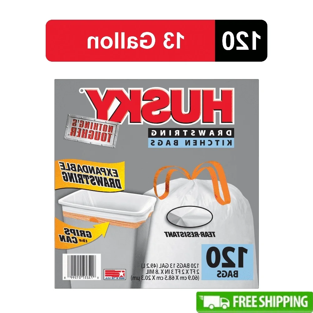 

Tall Kitchen Trash Bags 13 Gallon 120 Count Expandable Drawstring Unscented Puncture Tear Resistant Post Consumer Recycled