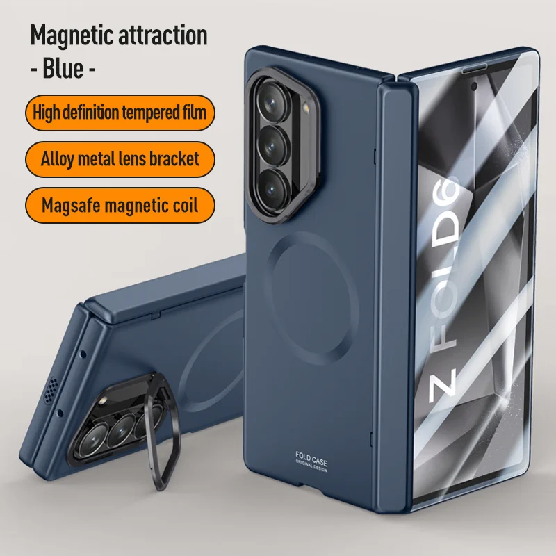 

For Samsung Galaxy Z Fold 6 Magsafe Case Skin Friendly With Mirror Film Bracket Folding Hinge Shockproof Protection Hard Cover