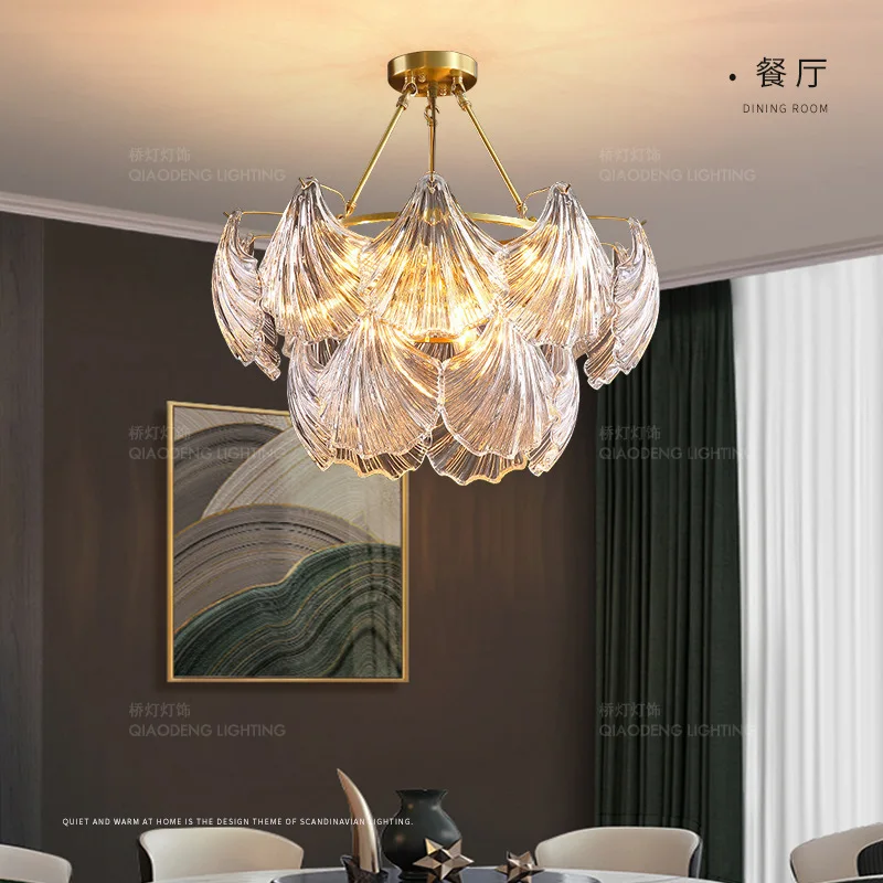 All copper light luxury crystal French pastoral glass shell light luxury American chandelier