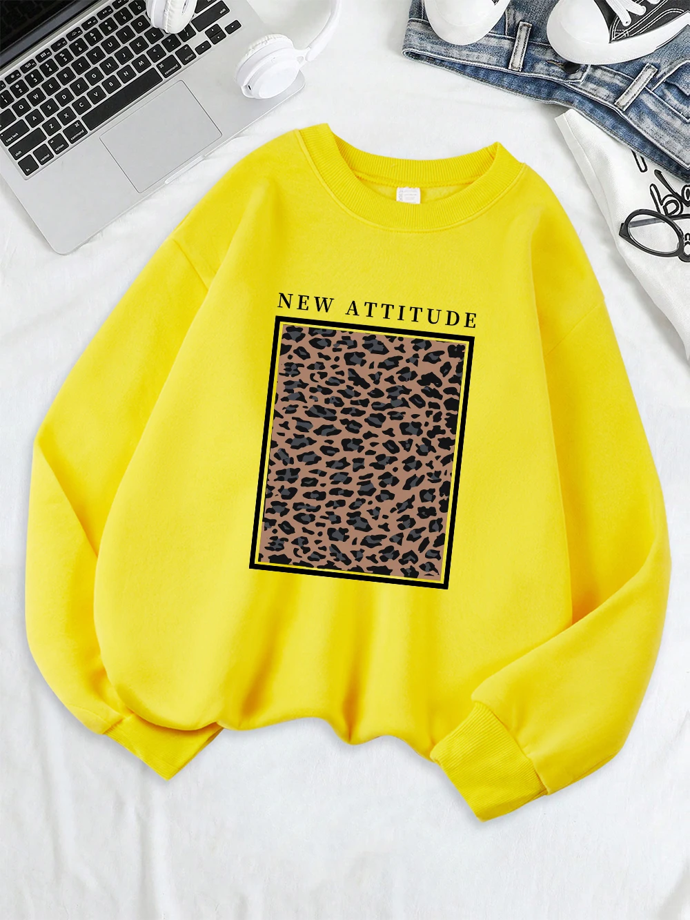 Neue Haltung Leopard Brief Drucke Sweatshirts Frauen Lose Sportliche Hoodies Fleece Warme Crewneck Tops Herbst Bequeme Kleidung