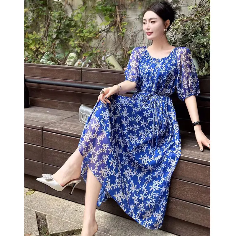 Fashionable and elegant printed design dress with exclusive style, noble and slimming women's clothing, high-qualit #006 B8-39