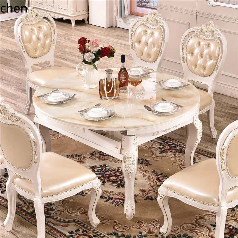 marble foldable dining table solid wood retractable round table household small apartment simple rectangular dining table