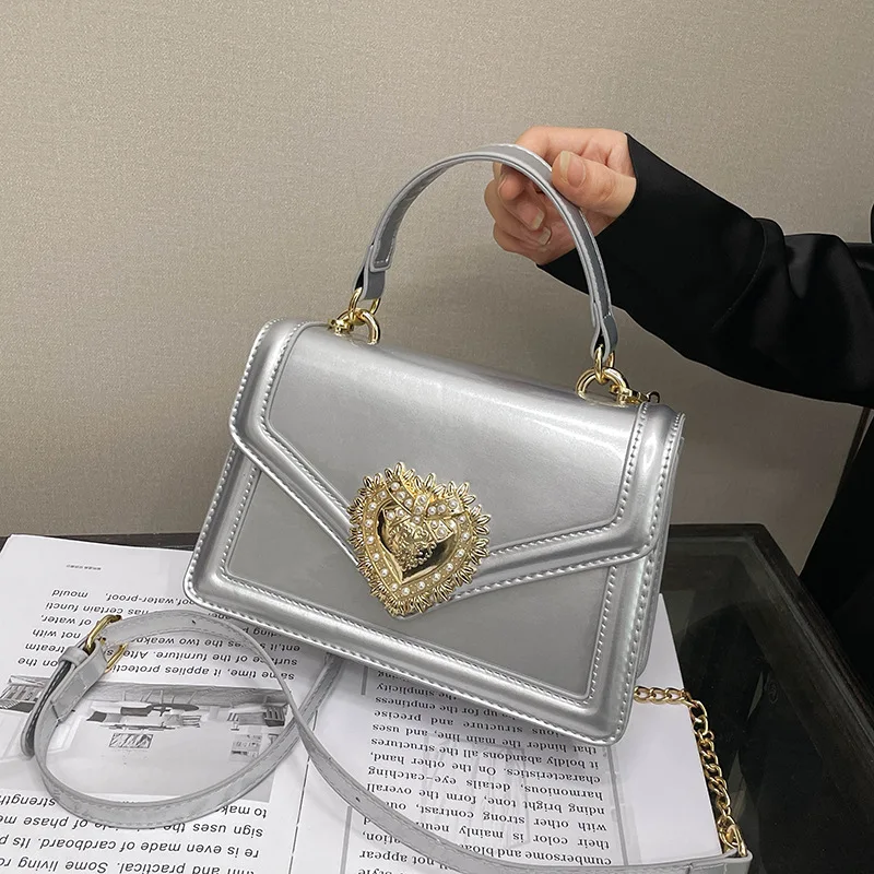 

New Women's Patent Leather Small Square Bag - Glossy Texture, Chain Messenger Flip Design, Portable Designer Women's Bag