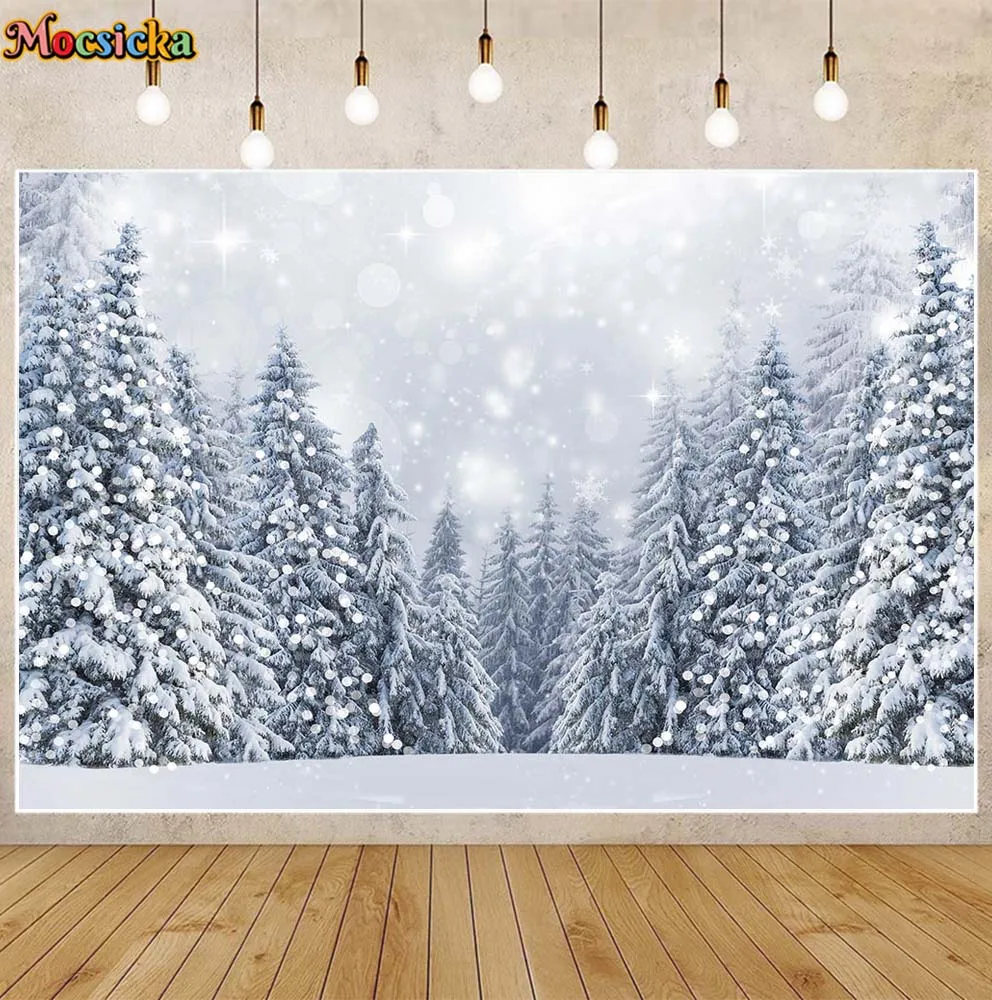 

Mocsicka Winter Forest Photo Background Snow Pine Tree Snowfield Outdoor Child Portrait Photography Backdrops Photo Studio Props