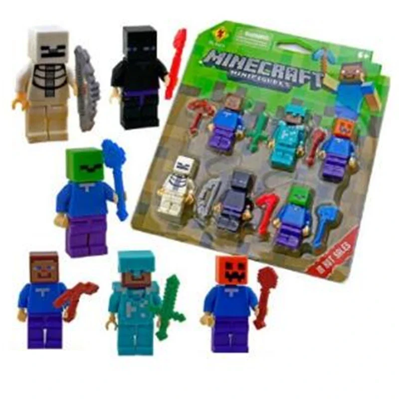 

Аниме Minecraft, 6 шт., персонажи Steve Block, фигурка, комплект кукол, коллекция моделей, игрушки, детский крипер, зомби, подарок на день рождения