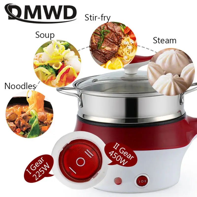 1.2L Electric Multi-Cooking Pot Rapid Heating Non-stick Stir-Fry Pan Food Steamer Rice cooker Hotpot Noodles Boiler Food Warmer