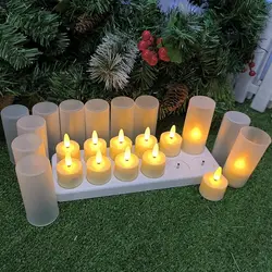 Set of 12 LED Rechargeable Tea Lights 3D Flame Candles Remote controlled with Timer Votive Candle for Wedding Christmas Party ta