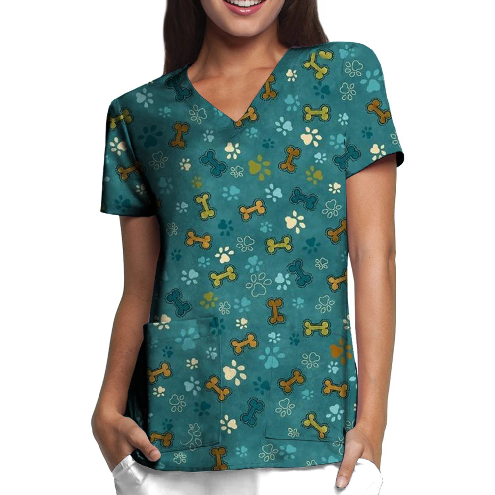 Stampa animalier uniformi mediche donna Accessori per infermiere Uniforme clinica Camicetta da lavoro per dentista veterinario spa Scrub Top 