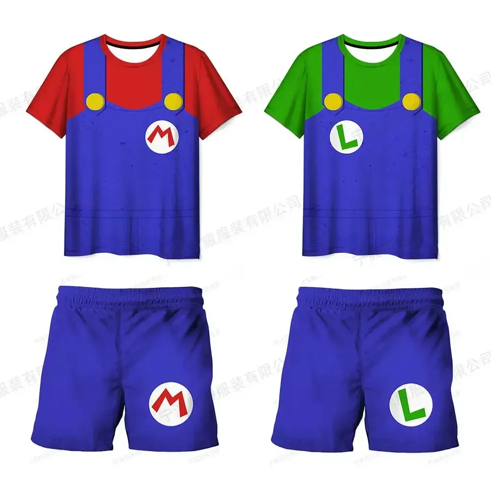 Children's Clothing Sets Cosplay Super Mario T-shirts Shorts 2 Pcs Suits Kids Boys Girls Tops Tee Mario Bros T-shirt Pants Suit