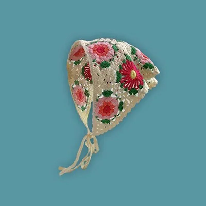 Coreano dulce lindo fresa hecho a mano Crochet triángulo diadema toalla mujeres primavera y verano viaje foto literaria Bandana