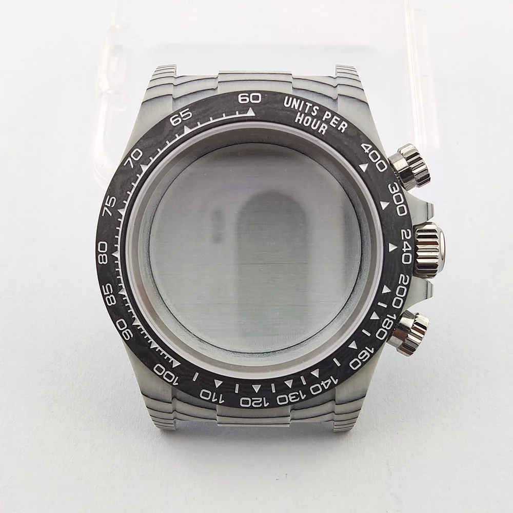 38mm Carbon fiber case Waterproof Men's watch case sapphire glass VK63 case fit VK63 4130 Movement 4130 case Watch accessories