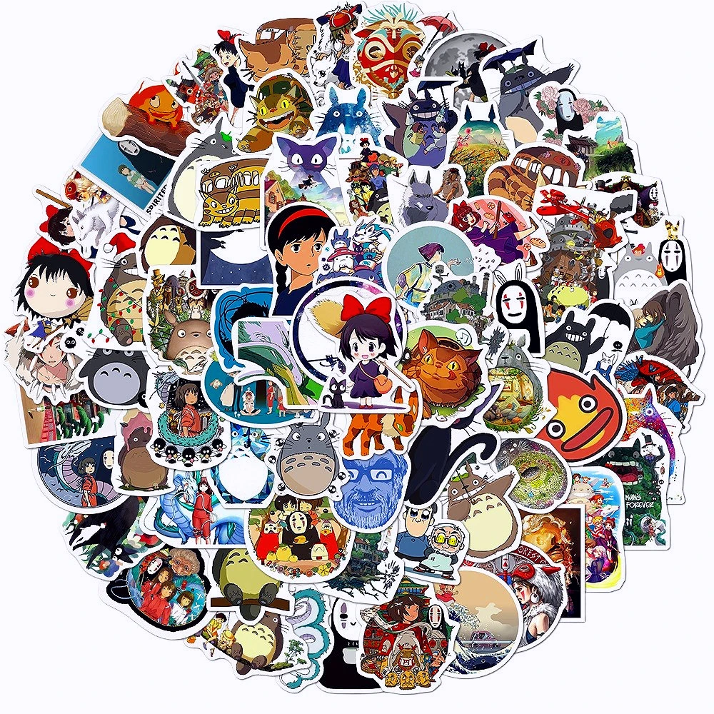 100pcsHayao Miyazaki pegatina de dibujos animados de Anime Chihiro/Chinchilla/hombre sin rostro/bruja/princesa fantasma/pegatina decorativa impermeable