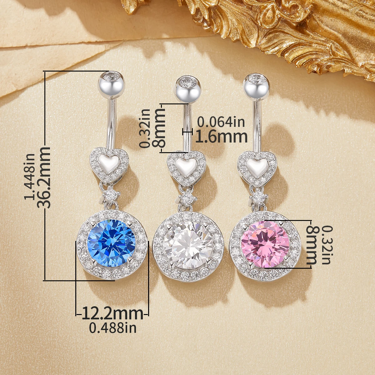 Halo Round CZ Stone Solid 925 Sterling Silver Belly Button Ring Belly Piercing Navel Bar Curved Barbell Navel Ring 6710012