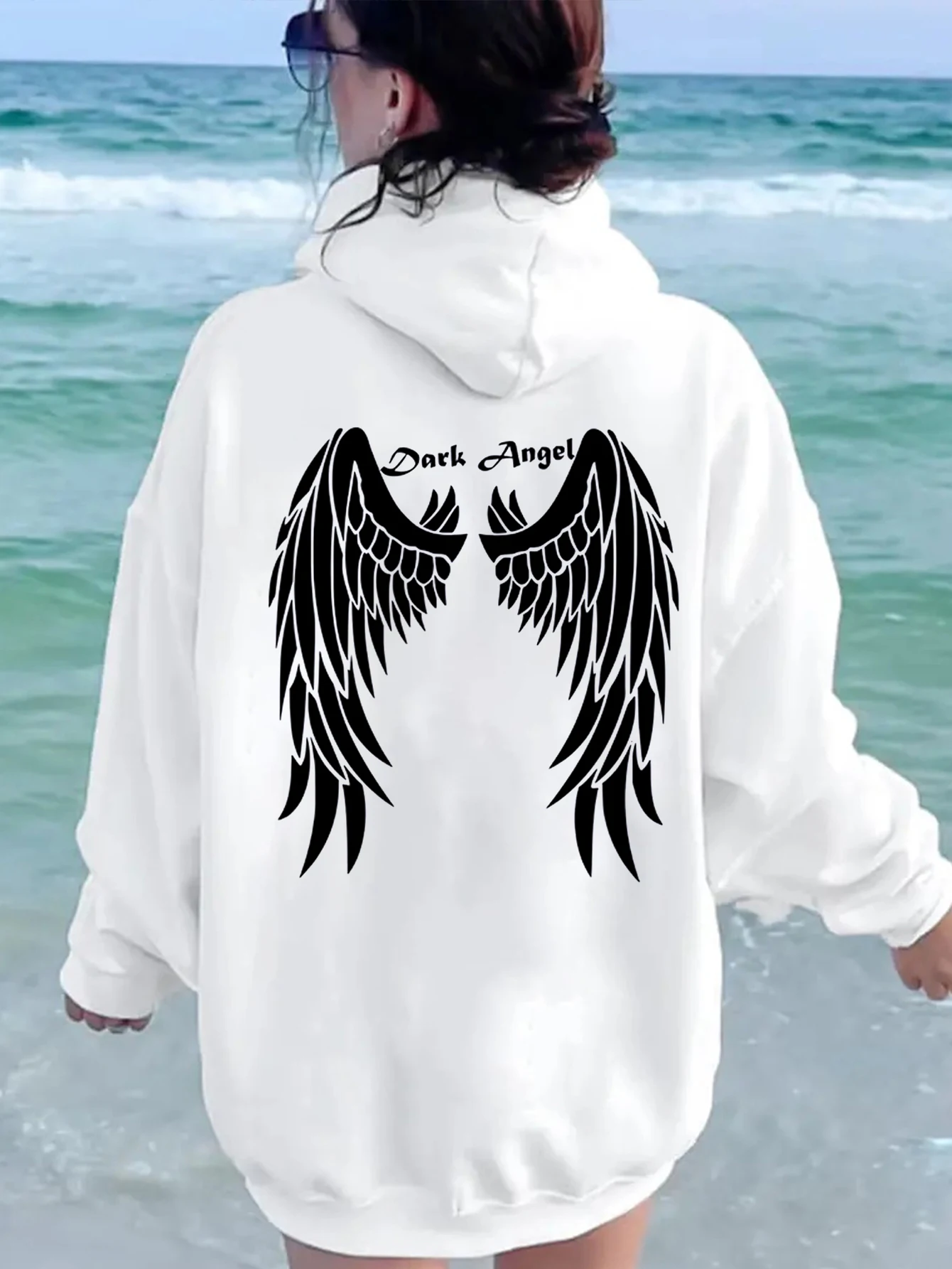 Dark Angel Giant Wings Print Women Hoodie Fashion Casual Hoody Loose Fleece Soft Sweatshirt Breathable Soft Sportswear Female