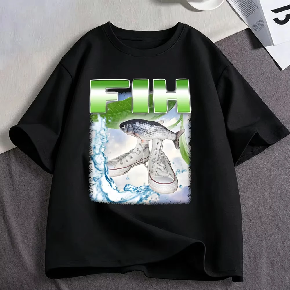 Fih Shoes Misspelled Fish Funny Meme Graphic T Shirts Men Women Clothing 100% Cotton Oversized Short Sleeve T-shirts Streetwear