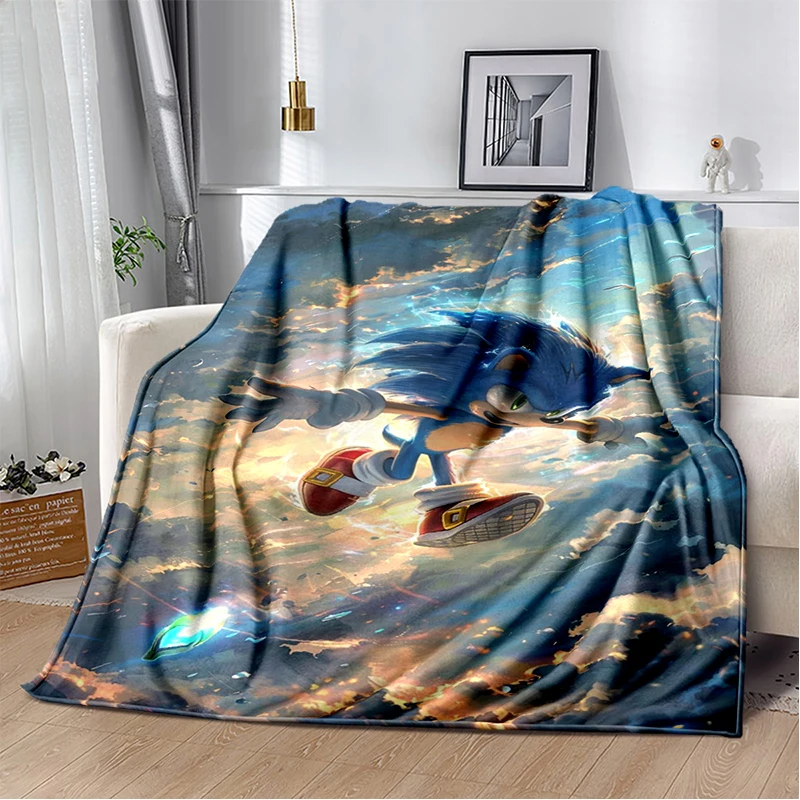 Fashion S-Sonic Cartoon Game Flannel Blanket Soft Warm Throw Blanket for Bedroom Living Room Bed Travel Camping Picnic Kid Gift