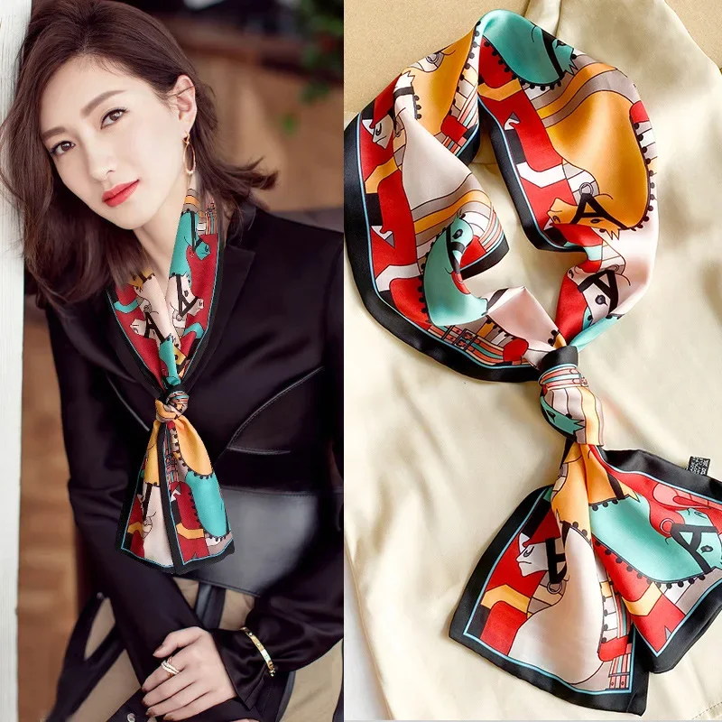 Simulation Silk Scarf Scarf Headband Long Streamer Women's Versatile Tied Bag Scarf