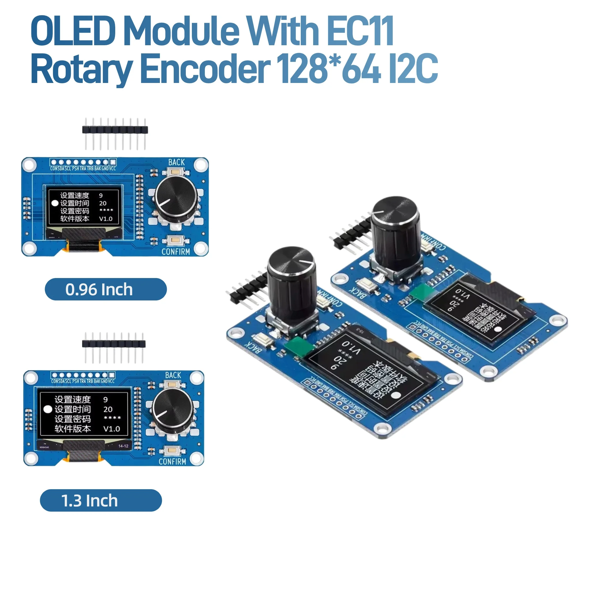 0.96/1.3 Inch OLED Display Module With EC11 Rotary Encoder, 128*64 IIC I2C Screen for Arduino STM32