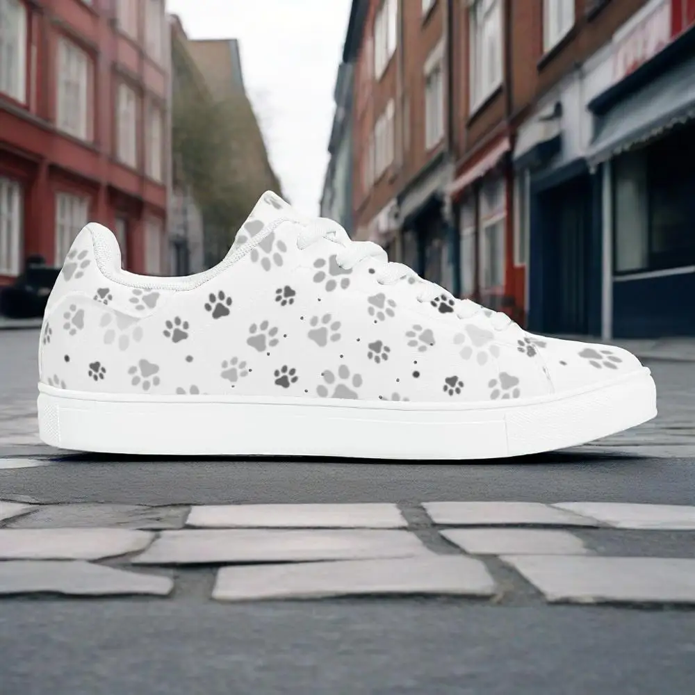 Dog paw print casual sneakers white sneakers stylish and versatile suitable for both men and women