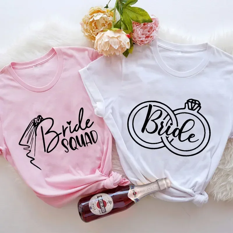 Vestido de novia con velo de novia para mujer, camiseta de fiesta de despedida de soltera, Tops de manga corta, camisetas de dama de honor