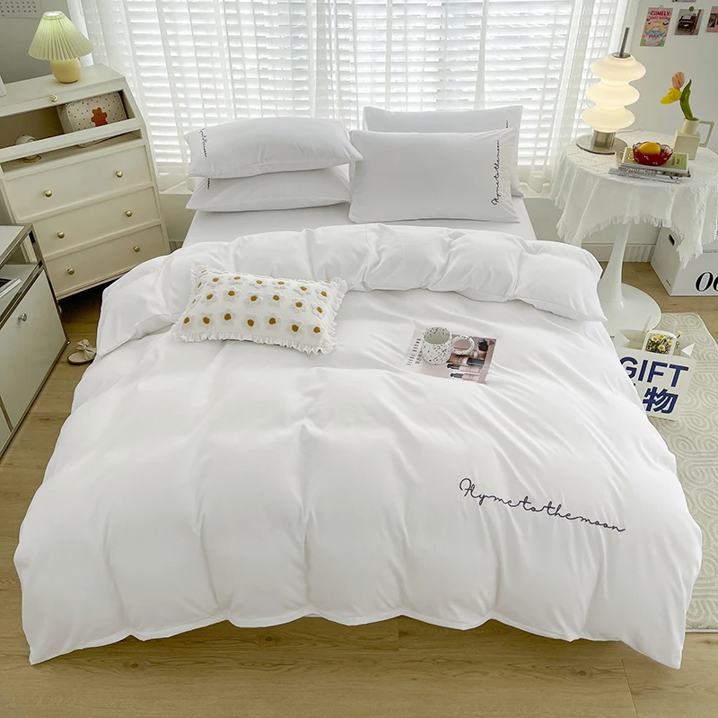 Korean Style Bedding Set Four Piece Luxury White Seersucker fabric lace quilt cover Bed Sheet Pillowcases