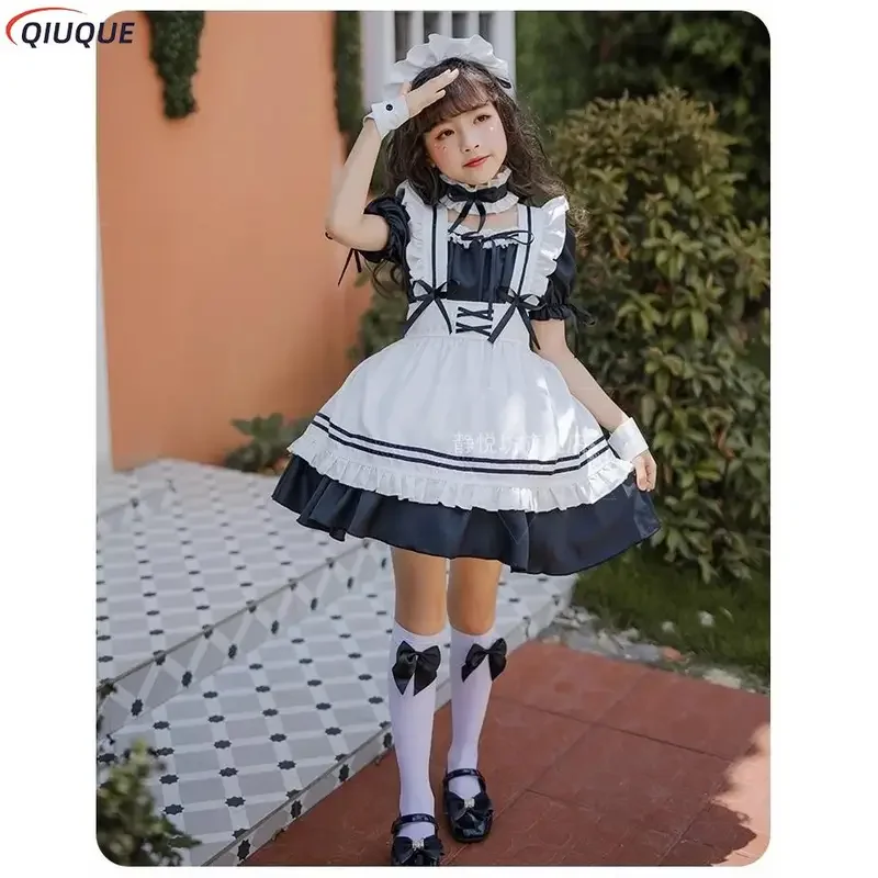 Vestido de sirvienta Lolita para niños, disfraz de sirvienta encantador para niñas, disfraz de cosplay para niños